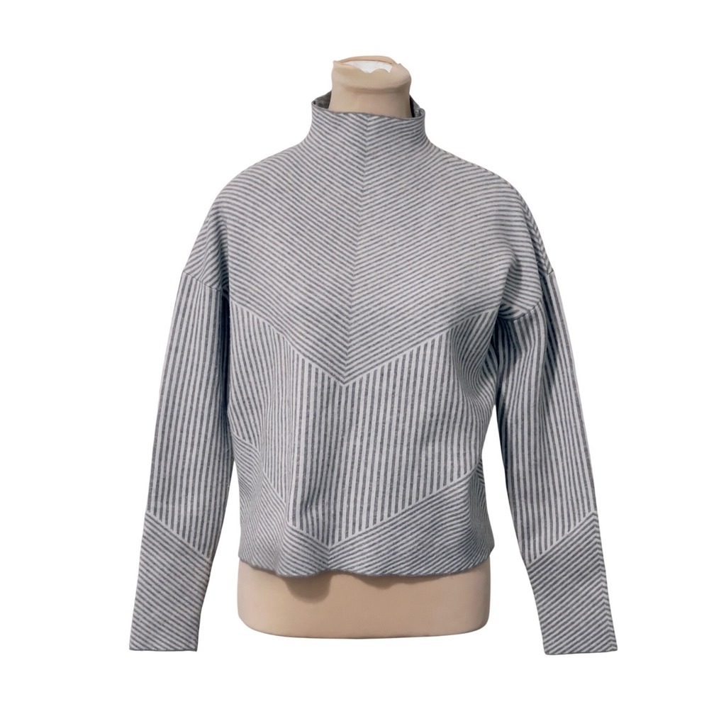 Cynthia Rowley Women Striped Mock Neck Sweater Size M‎ Grey Chevron  Minimalist